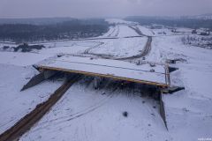 Zimowe zdjęcia z placu budowy drogi S1 na trasie Kosztowy-węzeł Bieruń
